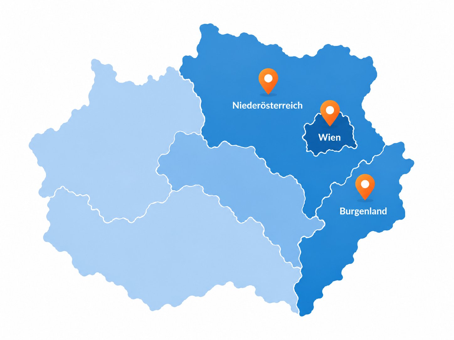 Karte Österreich mit Einsatzgebieten Wien, Niederösterreich und Burgenland